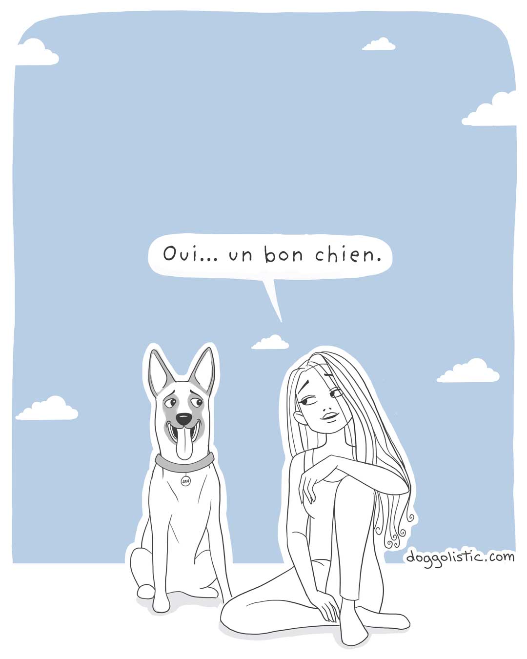 Un chien de race berger belge malinois parle avec une éducatrice comportementaliste canine à propos de son maître qui ne voit pas qu'il est un bon chien parce qu'il. n'est pas assez parfait