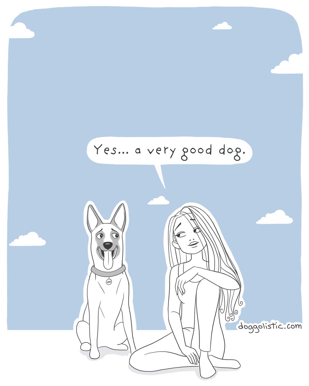 A Belgian Malinois is talking to a canine behaviorist about his owner, who can't see he's a good dog just because he's not perfect enough.