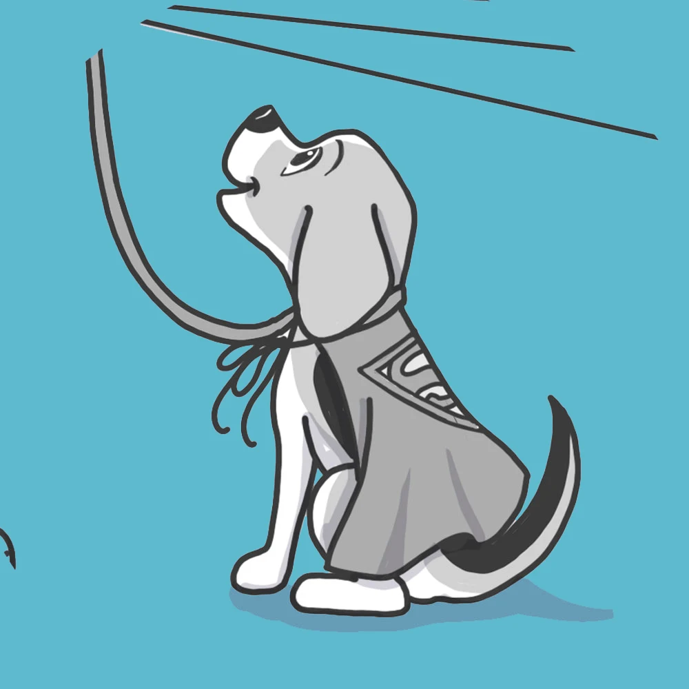 Illustration par Doggolistic d'un chiot en laisse qui va travailler à sa socialisation à le socialiser avec une éducatrice éducateur comportementaliste canin