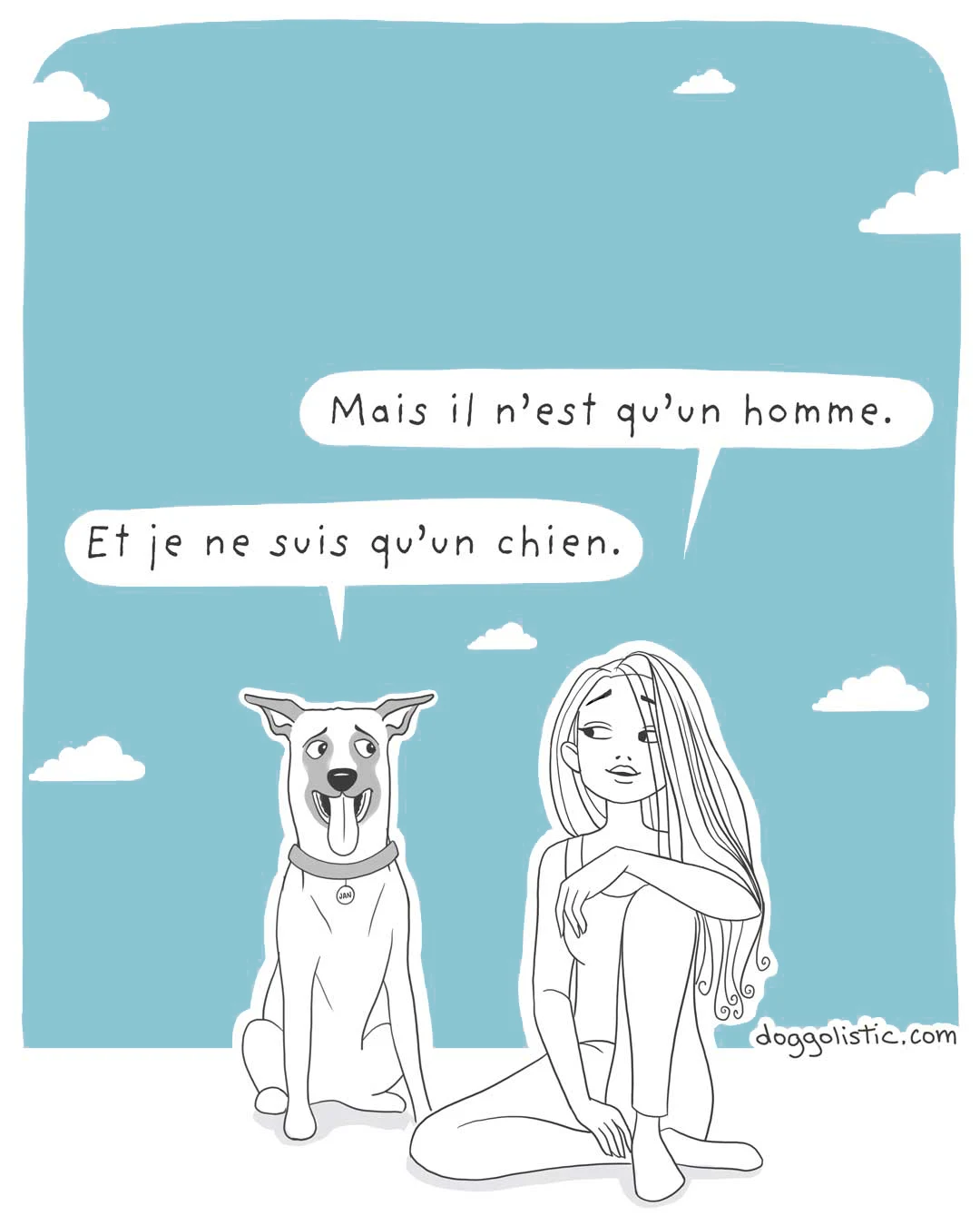 Un chien de race berger belge malinois parle avec une éducatrice comportementaliste canine à propos de son maître qui ne voit pas qu'il est un bon chien parce qu'il. n'est pas assez parfait