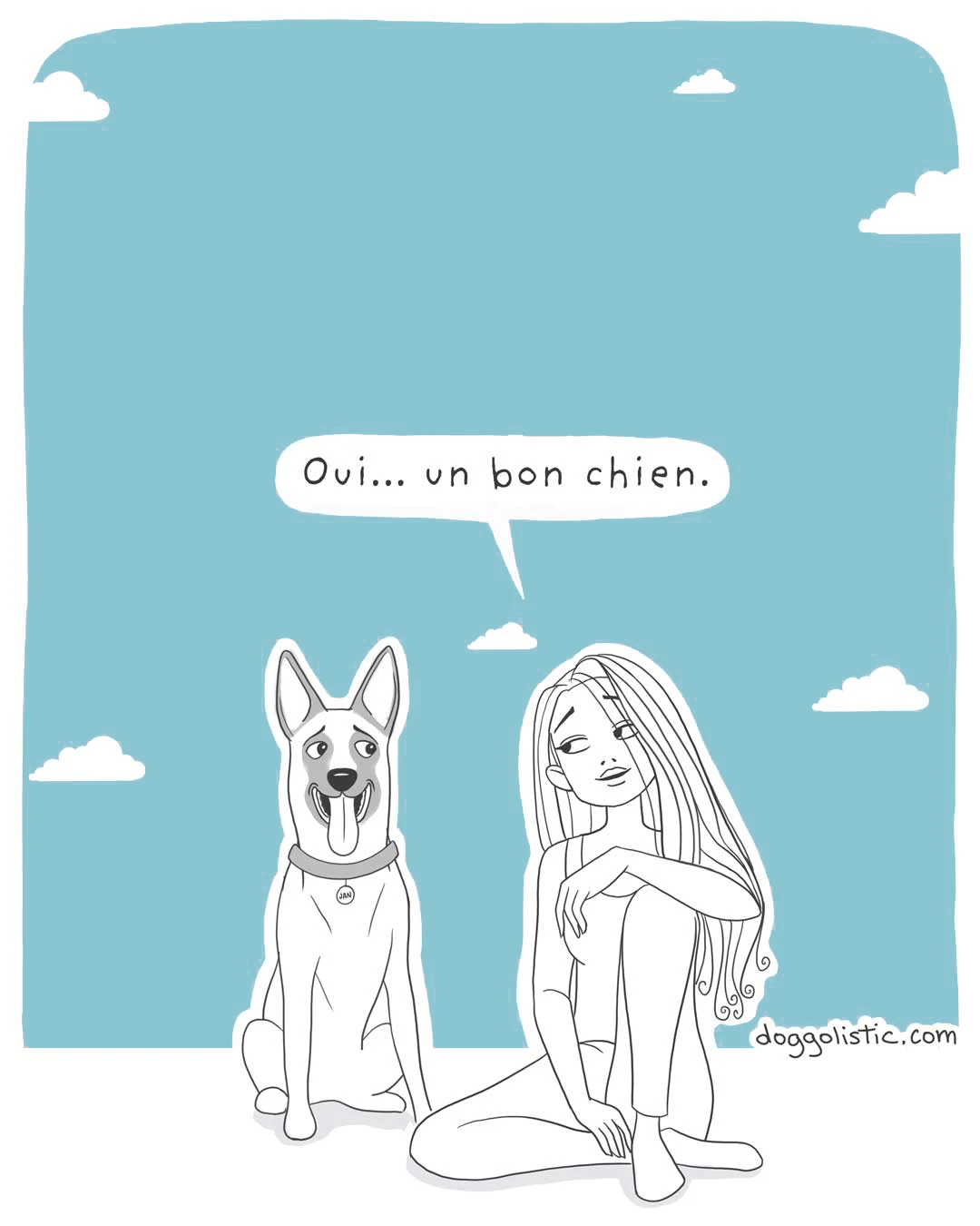 Un chien de race berger belge malinois parle avec une éducatrice comportementaliste canine à propos de son maître qui ne voit pas qu'il est un bon chien parce qu'il. n'est pas assez parfait